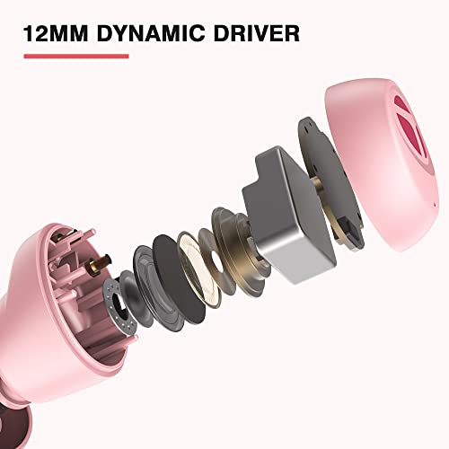 TRANYA T10 Pro Wireless Earbuds Bluetooth 5.3, 12mm Driver with Premium Deep Bass, Wireless Charging, IPX7 Waterproof, Low-Latency Game Mode in Ear Headphones -Pink