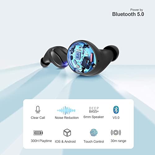 POPUNLYK 60 Hrs Play Time True Wireless Earbuds Bluetooth 5.0 Headphones Touch Control with Charging Case in Ear Headsets with Noise Cancelling Mic for Small Ears Compatible with All Cell Phones