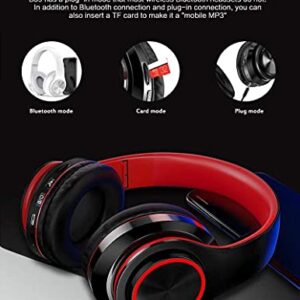 Bluetooth Headphones Over Ear Headphones with Deep Bass LED Foldable Stereo Headphones, Wired and Wireless Headset for Smart Phone/TV/PC(Red/Black)