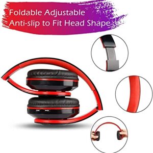 Bluetooth Headphones Over Ear Headphones with Deep Bass LED Foldable Stereo Headphones, Wired and Wireless Headset for Smart Phone/TV/PC(Red/Black)