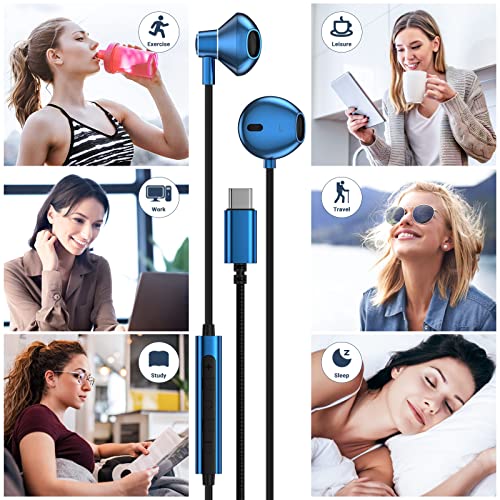 COOYA USB C Headphones for Samsung S23 S22 Flip 4 3 A53 S21 S20 Note 20 Ultra Type C Wired Earbuds with Mic Volume Control Metal Shell HiFi Stereo in-Ear Earphones for iPad Air 5th Mini 6 Pixel 6 Pro