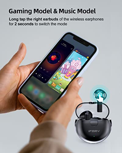 iFory True Wireless Earbuds, Bluetooth 5.3 in-Ear Earphones with Game/Music Mode 60ms Low-Latency Headphones, 40H Playtime Headset Noise cancelation, Auto Pairing Charging Case Headphones (Black)