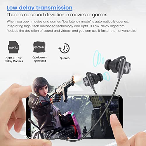 Glazata Wireless Headphones Neckbands with Magnetic Earbuds Sports Earphones aptX & aptX-LL Stereo Wireless Headphones for Workouts 「Grey」