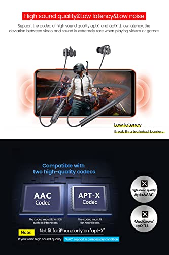 Glazata Wireless Headphones Neckbands with Magnetic Earbuds Sports Earphones aptX & aptX-LL Stereo Wireless Headphones for Workouts 「Grey」