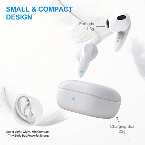 Wireless Earbuds Bluetooth Headphone for iPhone 14 Pro Max 13 12 11 XR, Bluetooth 5.1 Touch Control Lightweight Stereo Headphones Built-in Mic USB C Earphone for Sumsung Galaxy S23 S22 S21 iPad White