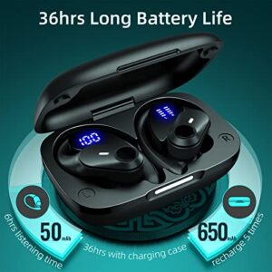 FK Trading for AGM M7 Wireless Earbuds Bluetooth Headphones, Over Ear Waterproof with Microphone LED Display for Sports Running Workout - Black