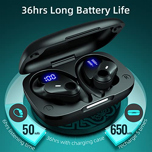 FK Trading for Huawei Honor 30 Pro Wireless Earbuds Bluetooth Headphones, Over Ear Waterproof with Microphone LED Display for Sports Running Workout - Black