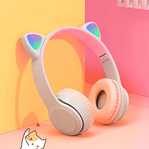 Kids Headphones, Cat Ear LED Light Up Bluetooth 5.0 Foldable Wireless Gaming Headset for Kids Adult, Comfortable Built-in Mic Noise Cancelling Over Ear Headphones(Purple)