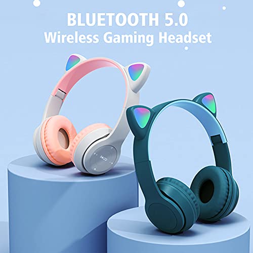 Kids Headphones, Cat Ear LED Light Up Bluetooth 5.0 Foldable Wireless Gaming Headset for Kids Adult, Comfortable Built-in Mic Noise Cancelling Over Ear Headphones(Purple)