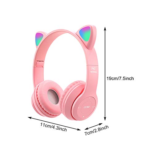 Kids Headphones, Cat Ear LED Light Up Bluetooth 5.0 Foldable Wireless Gaming Headset for Kids Adult, Comfortable Built-in Mic Noise Cancelling Over Ear Headphones(Purple)