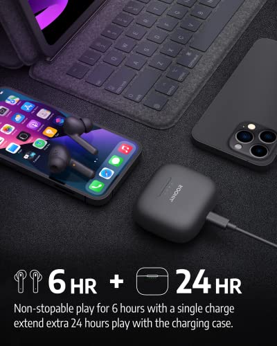 AIHOOR True Wireless Earbuds, Active Noise Cancelling in-Ear Headphones with Charging Case, Bluetooth 5.0, Built-in Mic Earphones, Deep Bass, 30H Playtime, IPX4 Waterproof Headset for Music, Black