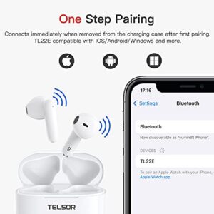 Wireless Earbuds for iPhone, TELSOR Bluetooth Headphones Touch Control Stereo Sound Bluetooth Earbuds with Noise Cancelling Mic for Calls, 30H Playtime, IPX7 Waterproof Earbuds for Android, White