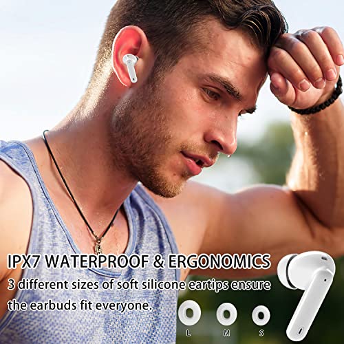 Dxnbikt Bluetooth Headphones Wireless Earbuds Active Noise Cancelling Hi-Fi Stereo Sound Ear Buds in-Ear Headphones with Charging Case Earphones for iPhone Android,Great Gifts for Christmas (White)