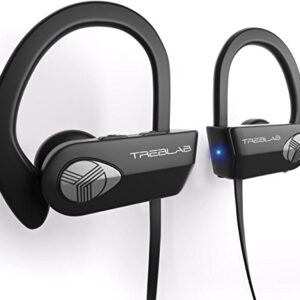 TREBLAB XR500 Bluetooth Headphones, Best Wireless Earbuds for Sports, Running Gym Workout. IPX7 Water Resistant, Sweatproof, Secure-Fit Headset. Noise Cancelling Earphones w/Mic