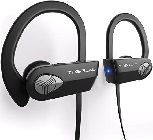 TREBLAB XR500 Bluetooth Headphones, Best Wireless Earbuds for Sports, Running Gym Workout. IPX7 Water Resistant, Sweatproof, Secure-Fit Headset. Noise Cancelling Earphones w/Mic