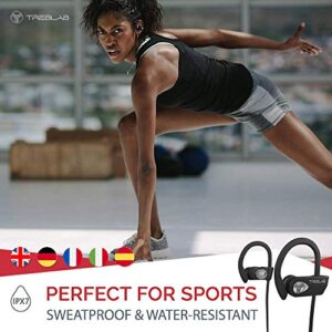 TREBLAB XR500 Bluetooth Headphones, Best Wireless Earbuds for Sports, Running Gym Workout. IPX7 Water Resistant, Sweatproof, Secure-Fit Headset. Noise Cancelling Earphones w/Mic