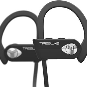 TREBLAB XR500 Bluetooth Headphones, Best Wireless Earbuds for Sports, Running Gym Workout. IPX7 Water Resistant, Sweatproof, Secure-Fit Headset. Noise Cancelling Earphones w/Mic