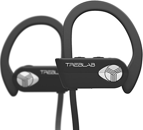 TREBLAB XR500 Bluetooth Headphones, Best Wireless Earbuds for Sports, Running Gym Workout. IPX7 Water Resistant, Sweatproof, Secure-Fit Headset. Noise Cancelling Earphones w/Mic