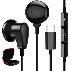 acaget usb type c headphones for samsung galaxy s23 s22 ultra s21 plus s20 fe a53 setero android earphones headset with microphone wired usb c earbuds for ipad pro air pixel 7 6 oneplus 11 10t 9 black