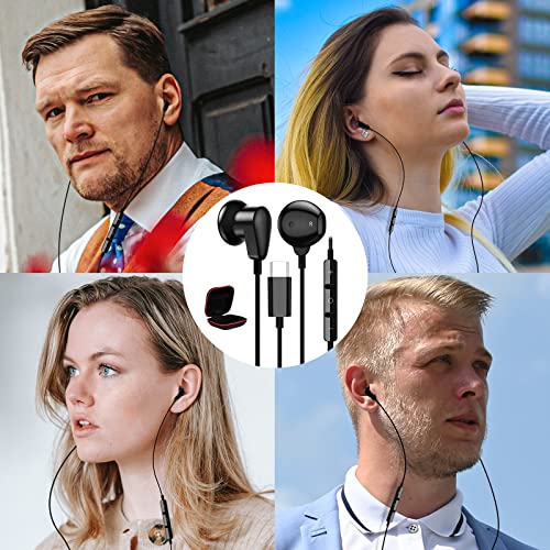 ACAGET USB Type C Headphones for Samsung Galaxy S23 S22 Ultra S21 Plus S20 FE A53 Setero Android Earphones Headset with Microphone Wired USB C Earbuds for iPad Pro Air Pixel 7 6 Oneplus 11 10T 9 Black