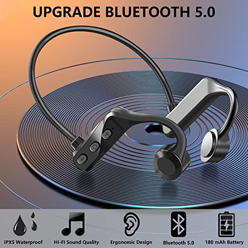 VOFUOE Bone Conduction Bluetooth Headphones, Wireless Open-Ear Headphones with Microphone, Sports Headset IPX5 Sweatproof Earphones for Outdoor, Running, Cycling, Driving, Hiking, Gym-Black