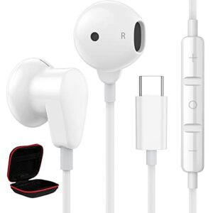acaget usb c headphones, setero android earphones with mic usb type c earbuds for pixel 7 6 pro noise canceling headset wired headphone for samsung galaxy a53 s23 ultra s22 plus s21 fe oneplus 9 white