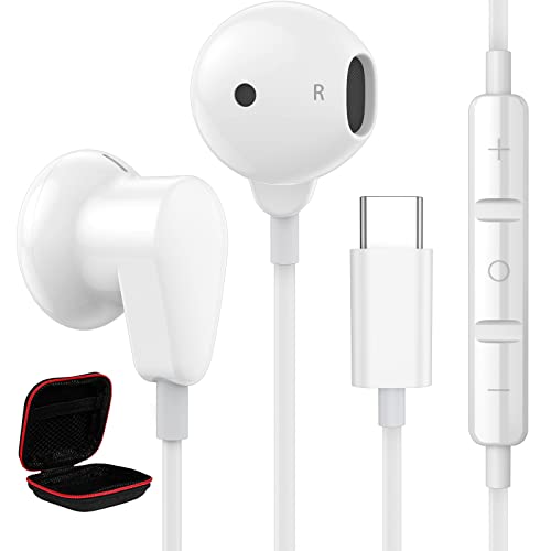 ACAGET USB C Headphones, Setero Android Earphones with Mic USB Type C Earbuds for Pixel 7 6 Pro Noise Canceling Headset Wired Headphone for Samsung Galaxy A53 S23 Ultra S22 Plus S21 FE Oneplus 9 White