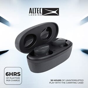 Altec Lansing NanoBuds True Wireless Earbuds with Charging Case, IPX4 Waterproof, Dual Mic, 30 Hours Playtime – Sports in Ear Earphones for iPhone & Android (Charcoal Grey)