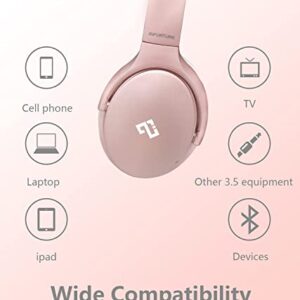 INFURTURE Active Noise Cancelling Headphones with Microphone, Wireless Over Ear Bluetooth Headphones-Black and Pink