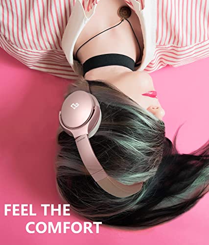 INFURTURE Active Noise Cancelling Headphones with Microphone, Wireless Over Ear Bluetooth Headphones-Black and Pink