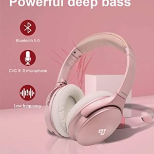 INFURTURE Active Noise Cancelling Headphones with Microphone, Wireless Over Ear Bluetooth Headphones-Black and Pink