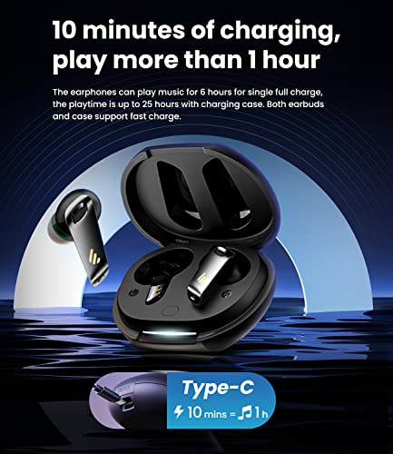 Edifier NeoBuds S Bluetooth V5.2 Wireless Earbuds with Snapdragon Sound, Active Noise Cancelling Earphones with 6 Microphones, Subwoofer, IP54 Waterproof, Gaming Mode – Black