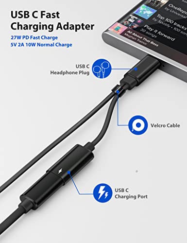 USB C Headphone for Samsung Galaxy S23 Ultra S22 A53, Type C Headphone Charging Adapter 2-in-1 Wired Earbuds with Mic PD Fast Charging Noise Canceling Earphone for Google Pixel 7 Pro 6 6A Flip 3