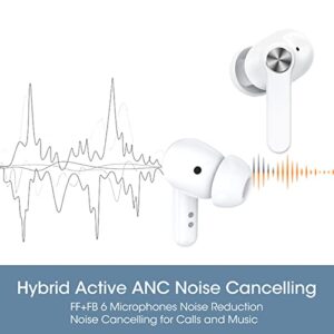 Blackview Hybrid Active ANC Noise Cancelling Earbuds, IR in-Ear Detection, IPX7 Waterproof, Wireless Charging, Premium Deep Bass True Wireless Earbuds AirBuds5 Pro, White