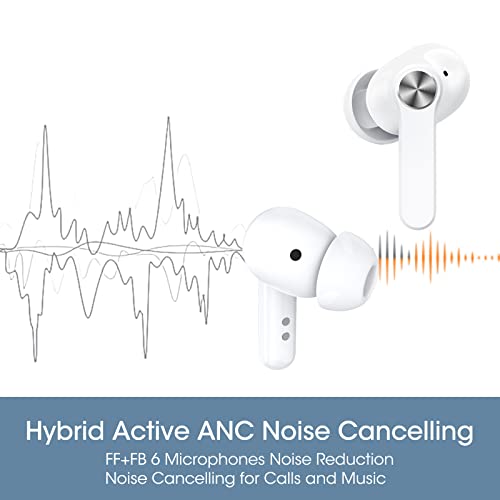 Blackview Hybrid Active ANC Noise Cancelling Earbuds, IR in-Ear Detection, IPX7 Waterproof, Wireless Charging, Premium Deep Bass True Wireless Earbuds AirBuds5 Pro, White