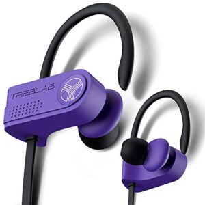 treblab xr700 wireless sports earbuds – custom adjustable earhooks, pro running bluetooth 5.0 headphones for athletes. ipx7 waterproof, sweatproof, in-ear headset, noise cancelling earphones (purple)