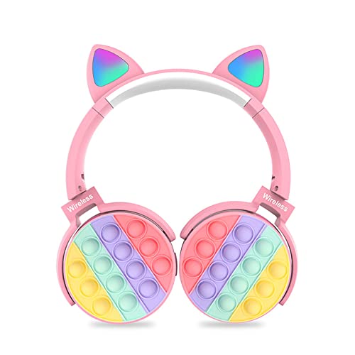 Rainbow Pop-On-It Bluetooth Headphones, Fidget Bluetooth Head-Mounted Stereo Headset, Wireless Headphones Noise Cancelling Headphones Over-Ear Headphones Gaming Headset for Kids Teens (Pink)