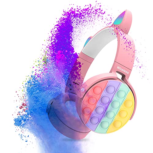 Rainbow Pop-On-It Bluetooth Headphones, Fidget Bluetooth Head-Mounted Stereo Headset, Wireless Headphones Noise Cancelling Headphones Over-Ear Headphones Gaming Headset for Kids Teens (Pink)