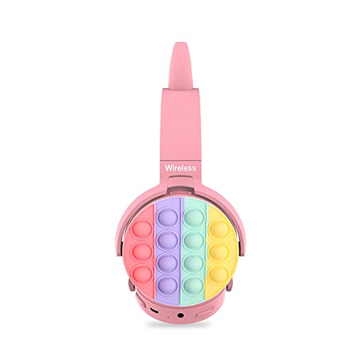 Rainbow Pop-On-It Bluetooth Headphones, Fidget Bluetooth Head-Mounted Stereo Headset, Wireless Headphones Noise Cancelling Headphones Over-Ear Headphones Gaming Headset for Kids Teens (Pink)