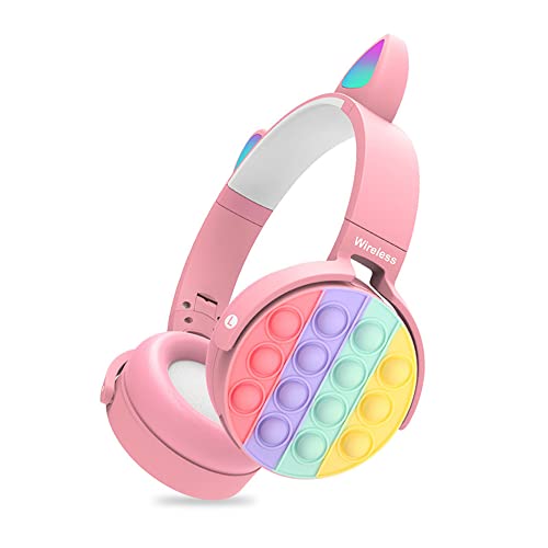 Rainbow Pop-On-It Bluetooth Headphones, Fidget Bluetooth Head-Mounted Stereo Headset, Wireless Headphones Noise Cancelling Headphones Over-Ear Headphones Gaming Headset for Kids Teens (Pink)