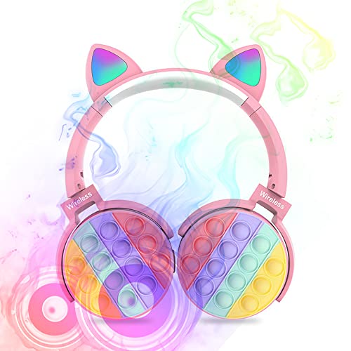 Rainbow Pop-On-It Bluetooth Headphones, Fidget Bluetooth Head-Mounted Stereo Headset, Wireless Headphones Noise Cancelling Headphones Over-Ear Headphones Gaming Headset for Kids Teens (Pink)