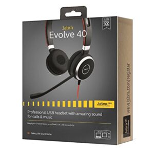 Jabra Evolve 40 UC Stereo Wired Headset / Music Headphones (U.S. Retail Packaging) (Renewed)