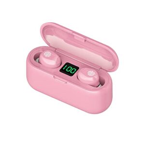acuvar fully wireless bluetooth 5.0 rechargeable ipx7 waterproof earbud headphones w microphone, 2000mah usb smart dual charging case/stand surround stereo bass and passive noise cancelling (pink)