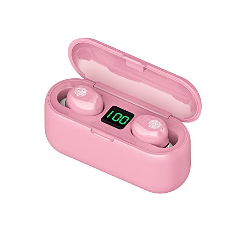 Acuvar Fully Wireless Bluetooth 5.0 Rechargeable IPX7 Waterproof Earbud Headphones w Microphone, 2000mAh USB Smart Dual Charging Case/Stand Surround Stereo Bass and Passive Noise Cancelling (Pink)