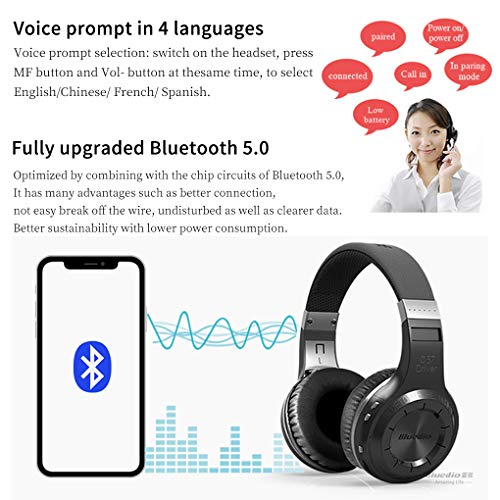 Bluedio V5.0 Bluetooth Headphones Over Ear, Wireless Bluetooth On-Ear Stereo Earphones Noise Cancelling, Soft Memory-Protein Earmuffs, w/Mic (Black)