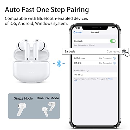 Wireless Bluetooth Earbuds Microphone Active Noise Cancellation Stereo Portable with Charging case Headset IPX7 Waterproof Earphones,Sport Music Game Call ，for iPhone Android (White)