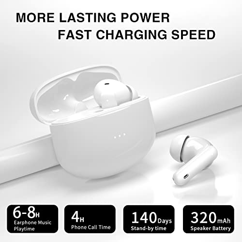 Wireless Bluetooth Earbuds Microphone Active Noise Cancellation Stereo Portable with Charging case Headset IPX7 Waterproof Earphones,Sport Music Game Call ，for iPhone Android (White)