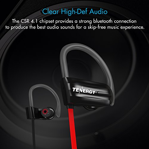 Tenergy T20 Wireless Bluetooth Headphones, IPX7 Sweatproof, Running Earphones, Noise Canceling 8-Hour Working Time, in-Ear Bluetooth V4.1 Stereo Earbuds with Mic, Bonus Sport Armband