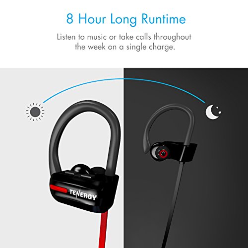 Tenergy T20 Wireless Bluetooth Headphones, IPX7 Sweatproof, Running Earphones, Noise Canceling 8-Hour Working Time, in-Ear Bluetooth V4.1 Stereo Earbuds with Mic, Bonus Sport Armband