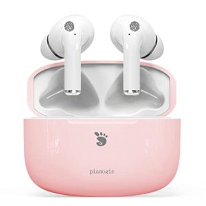 true wireless earbuds with microphones, pianogic a2 in-ear bluetooth headphones, ipx6 waterproof, long playtime, tws stereo earphones noise cancelling headset for sport home office pink